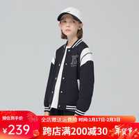 Kappa Kids卡帕男童外套休闲中大童夹克运动百搭儿童棒球服 黑色 160