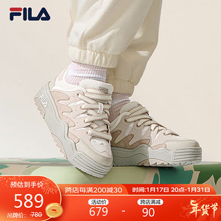 FILA 斐乐斑斓鞋ROSETTA女鞋板鞋2024春季轻便厚底鞋复古休闲鞋 奶白/浅粉-M-GP 40