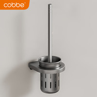 卡贝(cobbe)毛巾架枪灰卫生间置物架浴室免打孔厕所太空铝浴巾架子五金挂件 枪灰-马桶刷(免钉/打孔) 1层