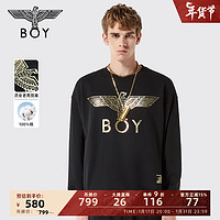 BOY LONDON潮牌圆领卫衣款经典老鹰logo街头黑金套头衫N03909 黑色 L