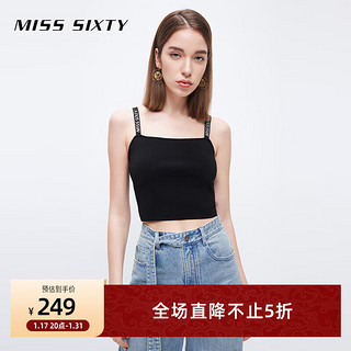 MISS SIXTY2023夏季新款吊带背心女弹力修身短款logo撞色 黑色 S