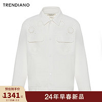TRENDIANO镂空装饰翻领外套2024年春季休闲百搭夹克上衣新年衣服 白色 L