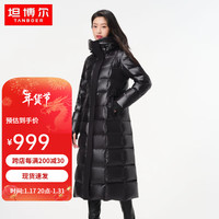 坦博尔鹅绒羽绒服女长款过膝加厚保暖外套冬TD236892 黑色 170/92A
