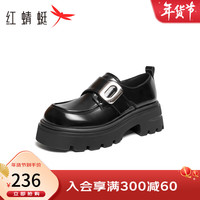 红蜻蜓 RED DRAGONFLY小皮鞋女2024春季时尚金属方扣休闲通勤单鞋玛丽珍鞋WTB14148 黑色 36