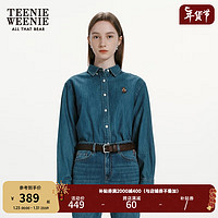 Teenie Weenie小熊美式复古牛仔长袖衬衫宽松衬衣上衣TW小熊 中蓝色 165/M