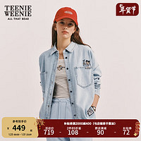 Teenie Weenie小熊秋冬宽松韩版牛仔衬衫复古时尚外套女 浅蓝色 165/M