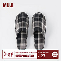 MUJI 男女通用棉法兰绒厚底拖鞋无性别男款女款男士/女士家居拖鞋红色 黑色格纹 240mm M/38码（2.0）