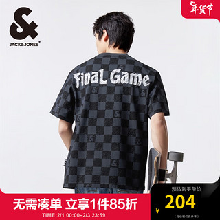 杰克·琼斯（JACK&JONES）男装春短袖T恤男潮休闲棋盘格宽松纯棉半袖