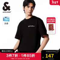 杰克·琼斯(JACK&JONES)男装春夏半袖上衣休闲百搭宽松凉感字母短袖T恤男224101120 黑色E41 165/88A/XS