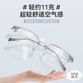 万新镜片 近视眼镜 可配度数 超轻镜框钛架 透灰 1.60MR-8高清