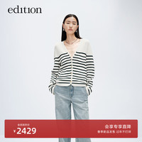 edition针织开衫女2024春新款经典黑白条纹小香风羊毛V领针织上衣 黑白条色