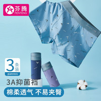 芬腾 内裤男3条装抑菌裆简约百搭透气舒适男士平角裤 宝兰/灰兰/灰紫（抑菌） XXL