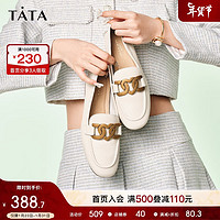 TATA 他她 通勤乐福鞋女平底单鞋英伦风一脚蹬皮鞋春秋7QC23AA2 米色 37