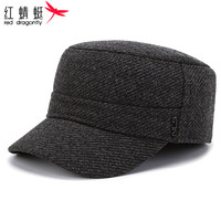 红蜻蜓 RED DRAGONFLY 中老年帽子男冬季爸爸加绒护耳鸭舌帽老人防风保暖爷爷帽老头平顶帽 加绒加厚护耳·灰色