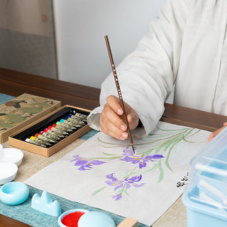 善琏湖笔国画颜料初学者用品工具全套中国画水墨画工笔画12色入门套装小工具箱材料鲁本斯毛笔画画