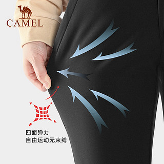 骆驼（CAMEL）户外冲锋软壳裤保暖加厚加绒长裤防风防水登山裤 A1W1VV126，黑色，女 L