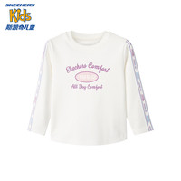 Skechers斯凯奇时尚针织长袖T恤衫女童百搭休闲运动上衣L124G066 雪白色/00QF 100cm
