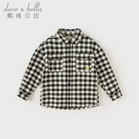 戴维贝拉（DAVE＆BELLA）中大童衬衫男孩上衣格子衬衫2024春季儿童衣服男童衬衣打底衫 黑白格 110cm(身高100-110cm)
