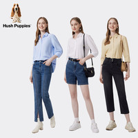 Hush Puppies暇步士女装2024春季基础纯色简约通勤宽松版亚麻混纺透气衬衫 116淡蓝 L
