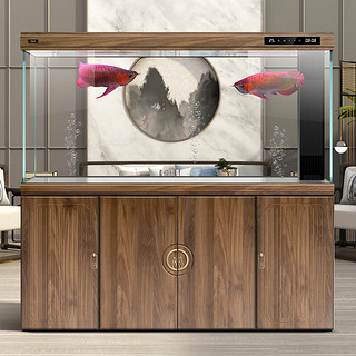 德克（D&A）新中式大型龙鱼缸客厅家用落地养鱼超白玻璃生态底过滤智能水族箱 星曜黑（屏风款） 100x40x153cm