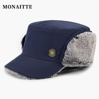 蒙奈特(MONAITTE)帽子男冬季保暖加绒加厚鸭舌帽潮大头围秋冬户外护耳平顶帽女 藏青色 均码(54-62CM)
