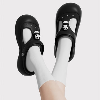 chikoku 洞洞鞋女夏外穿厚底防滑熊猫包头两穿式办公室拖鞋 小钛黑 38/39