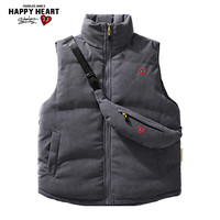 查尔斯桃心冬季灯芯绒立领多色潮流加厚羽绒棉坎肩马甲外套男女同款 灰色 XL