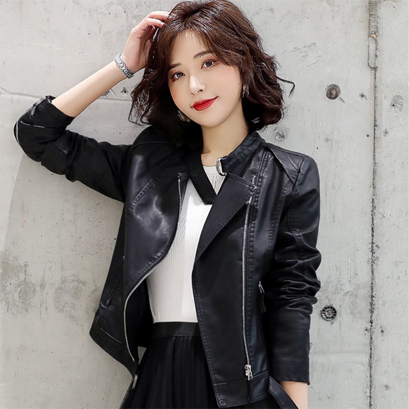 嫣语梦婉皮衣女短款机车服外套2022年春秋装韩版修身显瘦气质潮流炸街小个子皮夹克 黑色 L【100-110斤】