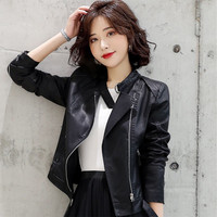 嫣语梦婉皮衣女短款机车服外套2022年春秋装韩版修身显瘦气质潮流炸街小个子皮夹克 黑色 L【100-110斤】
