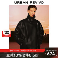 UR【丞磊同款】冬男装潮牌廓形皮毛一体夹克UMF130046 正黑 M