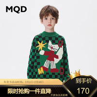 马骑顿 MQD童装【拜年服】男大童23冬棋盘格卡通半高领针织衫 深绿 130