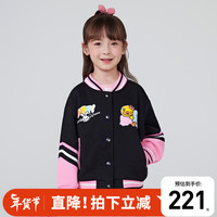 B.Duck 小黄鸭童装女童棒球服外套春秋款2024儿童时髦夹克上衣 黑色 120cm