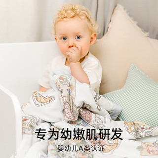 嫚熙（EMXEE）纱罗盖毯桑蚕丝天竹纱罗被宝宝盖被 大鹅茶会 110*140cm