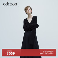 edition【P系列】2024春慵懒松弛感卷边长袖V领软糯羊绒衫 黑色  M/165