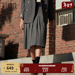 Teenie Weenie小熊2024年百褶中长裙时尚高腰A字裙灰色JK裙女 灰色 170/L