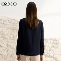 G2000【肌理感】G2000女装SS24商场新款柔软高级感立领休闲长袖衬衫 肌理感-深靛蓝合身25寸 34