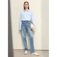 AMII2024春凉感白衬衫女工装袋落肩袖开叉衬衣上衣 天空蓝 170/92A/XL