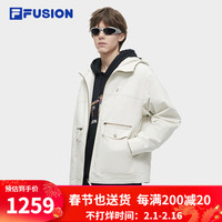 FILA FUSION斐乐潮牌棉服男2024春时尚休闲连帽复古工装夹克 灰麦色-BG 180/100A/XL
