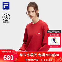 FILA 斐乐女子套头卫衣2024春抗菌运动宽松针织上衣 热腥红-RD 160/80A/S