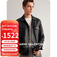 卓凡尼·华伦天奴（GIOVANNI VALENTINO）男士真皮皮衣外套男款头层牛皮翻领夹克 黑色 M（170/92A）
