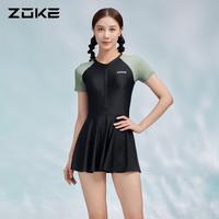 洲克ZOKE泳衣女短袖连体裙摆遮肚显瘦时尚度假泡温泉女式123501532-2 XL 