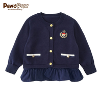PawinPaw卡通小熊童装24年春季女宝学院风可脱卸下摆针织开衫 藏青色/59 090