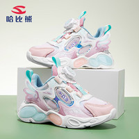 哈比熊（HOBIBEAR）童鞋春秋儿童运动鞋旋钮扣女童跑步鞋儿童网面鞋JD62S82粉兰31码
