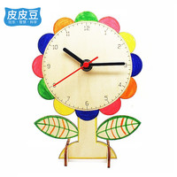 皮皮豆 创意diy涂色手工制作自制时钟材料包钟表小一二三四年级教具儿童科技小制作新年跨年男孩