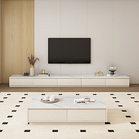 兰尼森实木奶油风岩板电视柜茶几组合小户型现代简约白色客厅电视柜 1.2米实木岩板电视柜