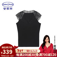 安莉芳 专柜V领无袖蕾丝拼接打底上衣女士薄款舒适秋衣ED00315 黑色BLK M