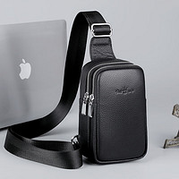 MOEPEQDAISHU斜挎包男士手机包男真皮迷你胸包头层牛皮夏季休闲通勤小挂包背包 黑色