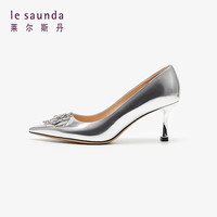 莱尔斯丹 le saunda2024春季【蔷薇新年系列】商场同款细高跟女单鞋新娘婚鞋5M70907 银色 SVL 36