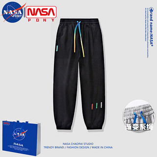 NASA PONY 运动裤男春秋款束脚卫裤子男宽松百搭休闲裤男装 G63黑色 2XL