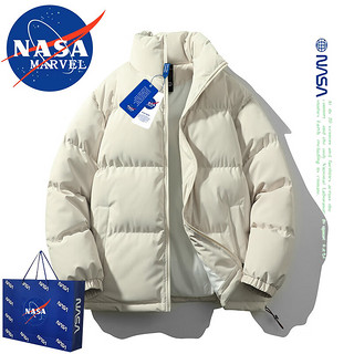 NASA MARVEL棉衣男棉服冬季外套加厚保暖面包服运动装潮流立领棉袄子 杏色 3XL-（200斤-220斤）